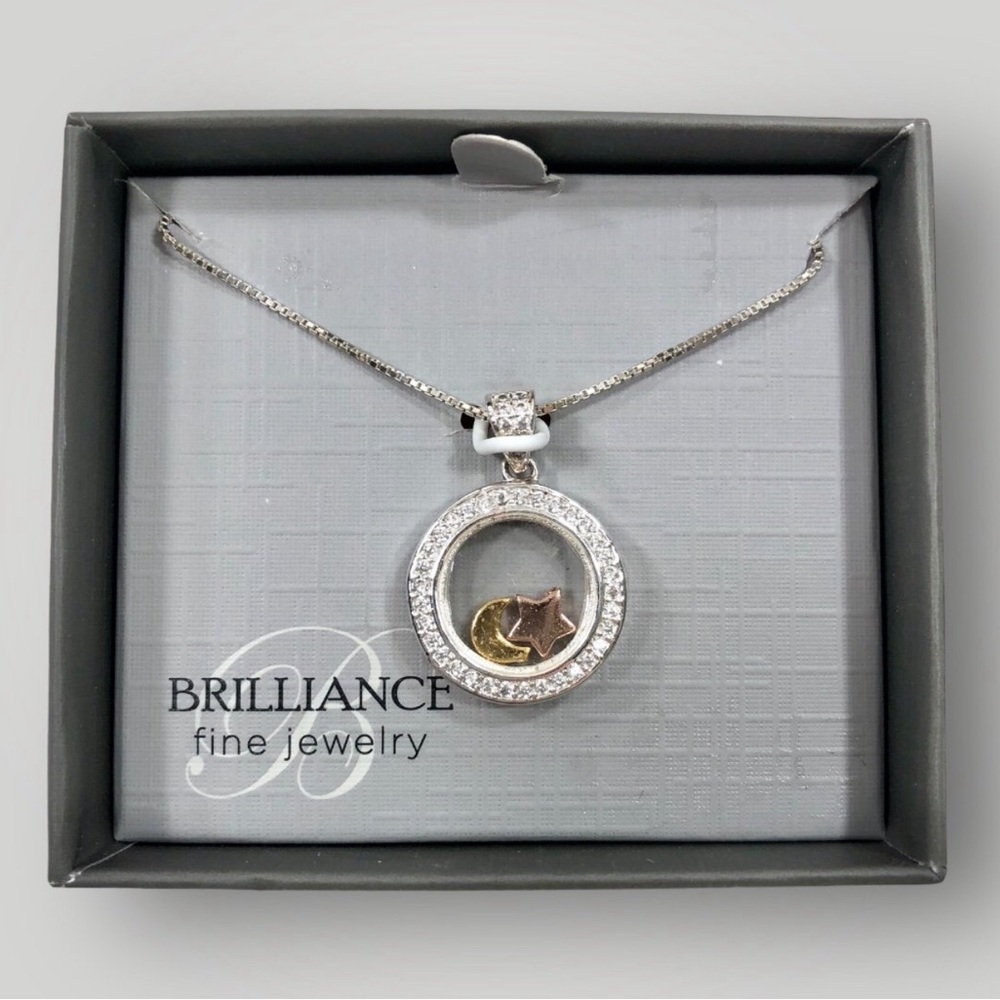 Jewelry Brilliance Fine Jewelry Floating Charm Moon & Star Pendant Necklace!